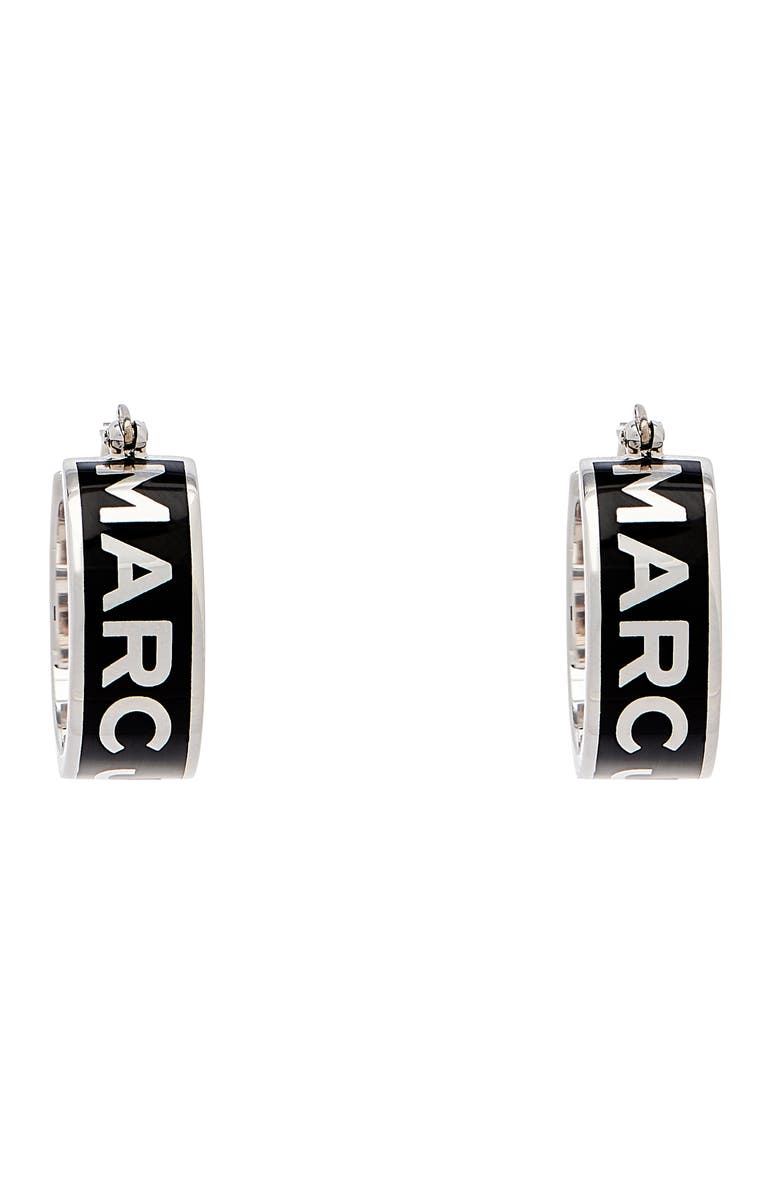 Marc Jacobs Logo Hoop Earrings, Alternate, color, Silver/Black