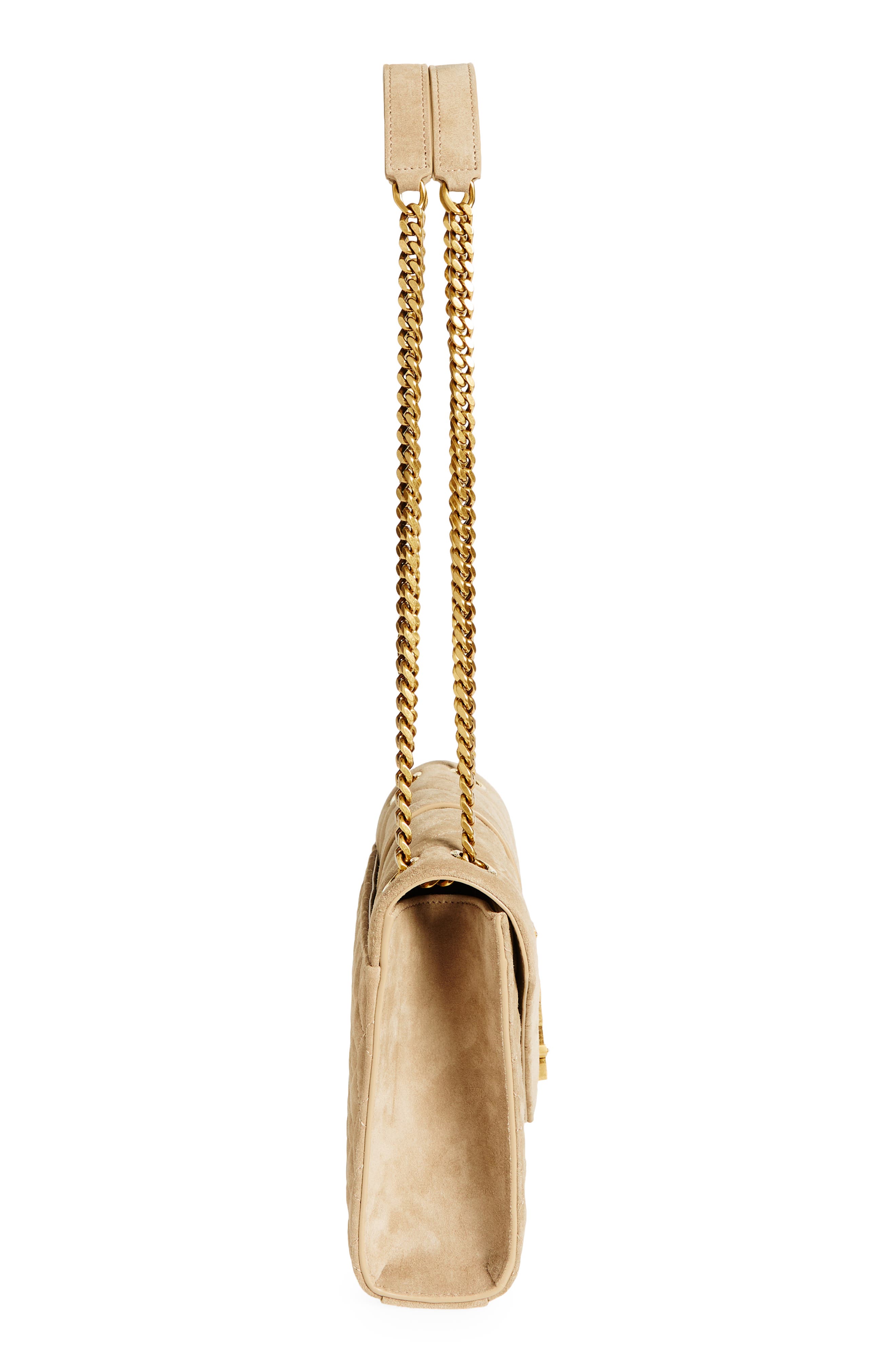 Saint Laurent Medium Envelope Suede Crossbody Bag, Alternate, color, Matt Gold
