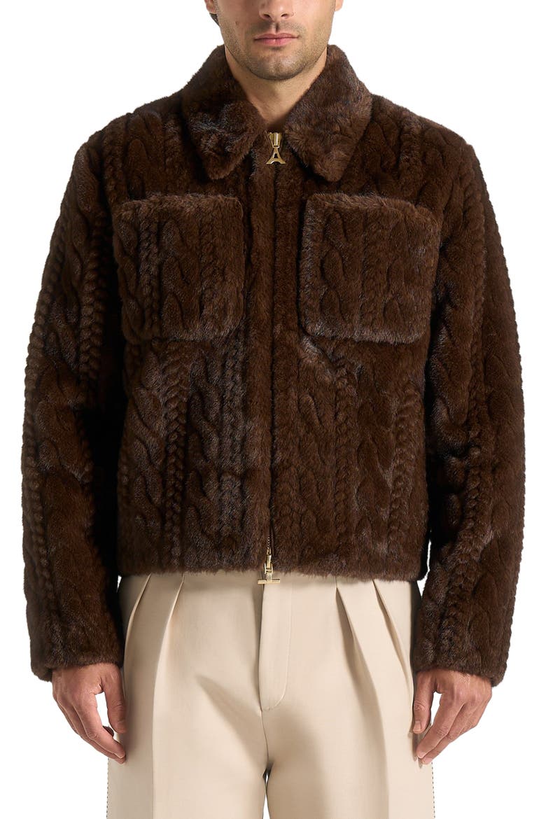 David Plush Cable Embossed Jacket, Alternate, color, Brown