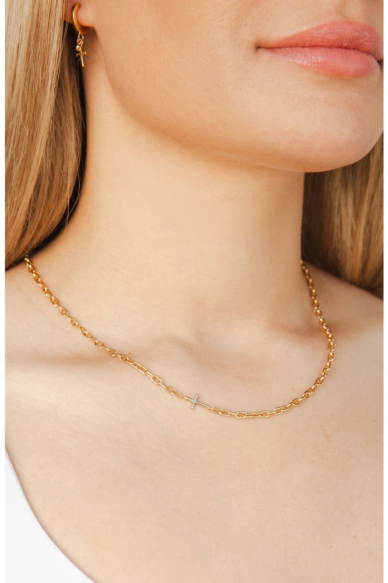 Mini Chain Breaker Cross Necklace, Alternate, color, 18k Gold Plated