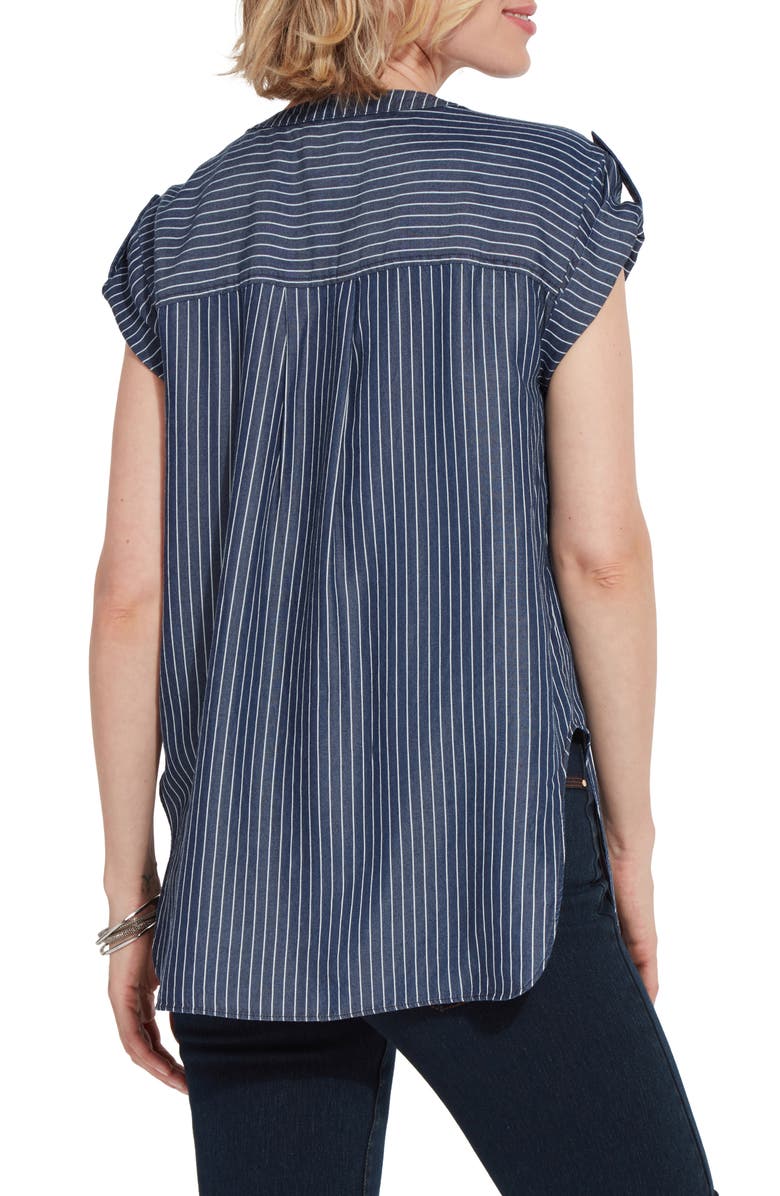 Lysse Delilah Pinstripe Popover Twill Top, Alternate, color, Indigo Ledger Stripe