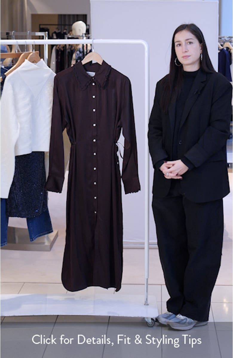 Long Sleeve Tie Waist Midi Shirtdress, sales video thumbnail