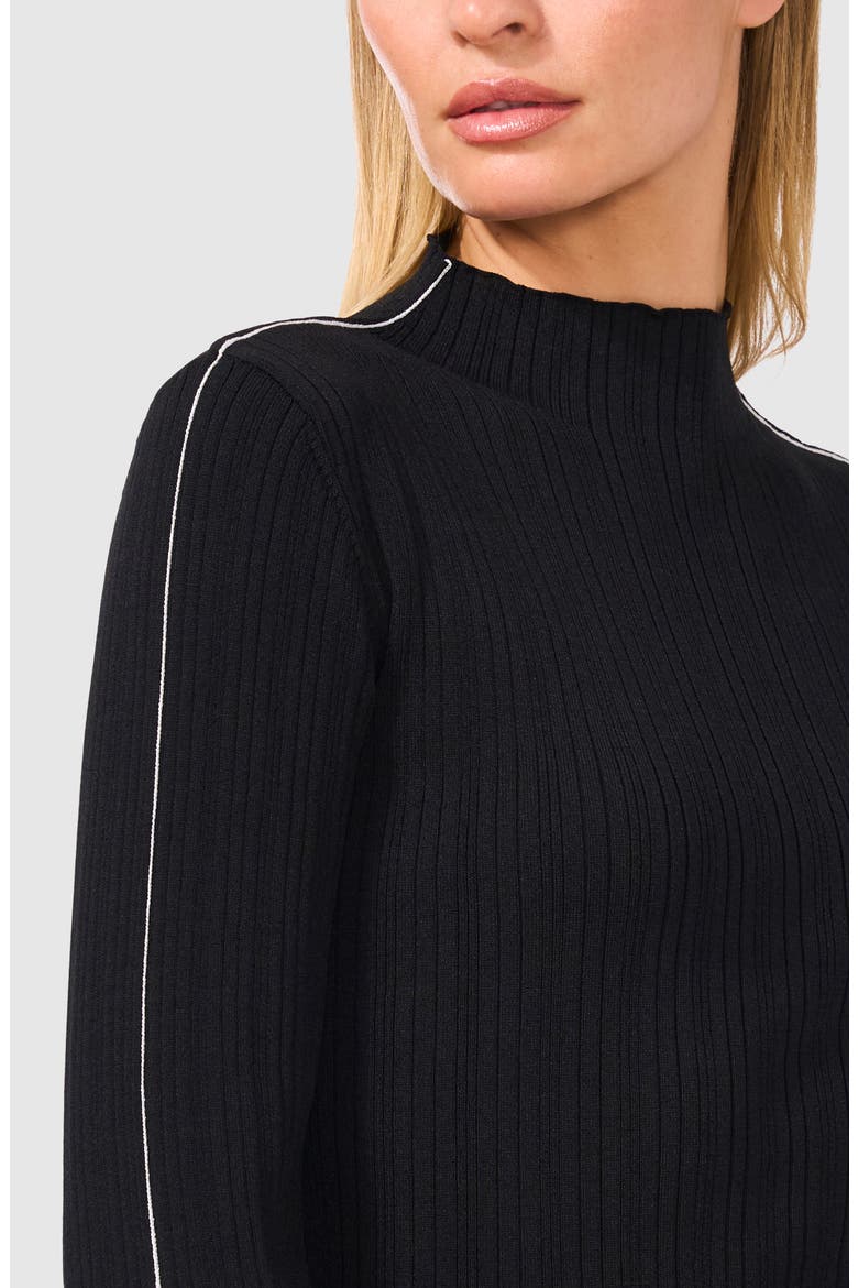 Piped Mock Neck Rib Sweater, Alternate, color, RICH BLACK 060