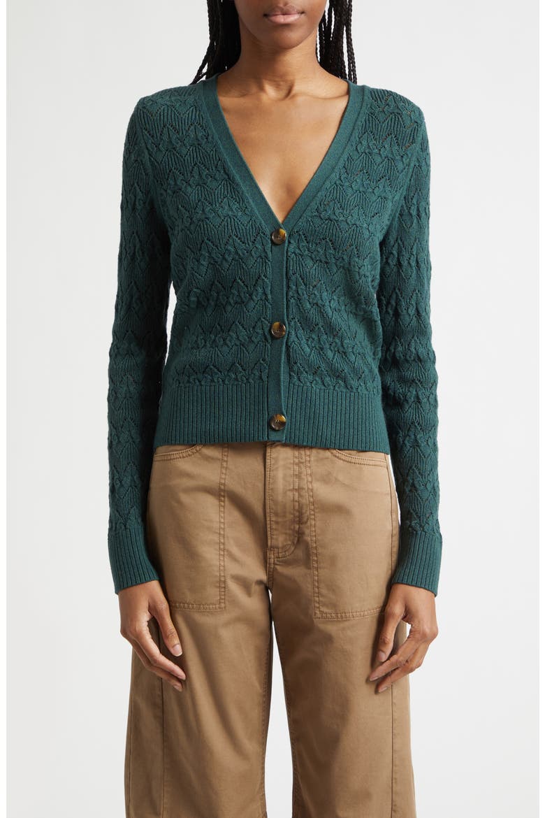 Elysia Pointelle Cotton & Cashmere Cardigan, Main, color, PINE
