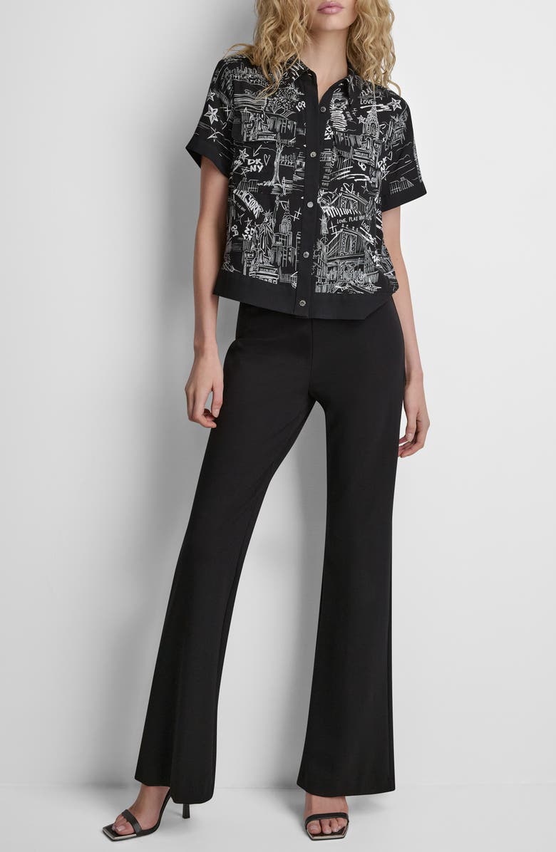 DKNY Print Short Sleeve Button-Up Shirt, Alternate, color, New York Toile Black