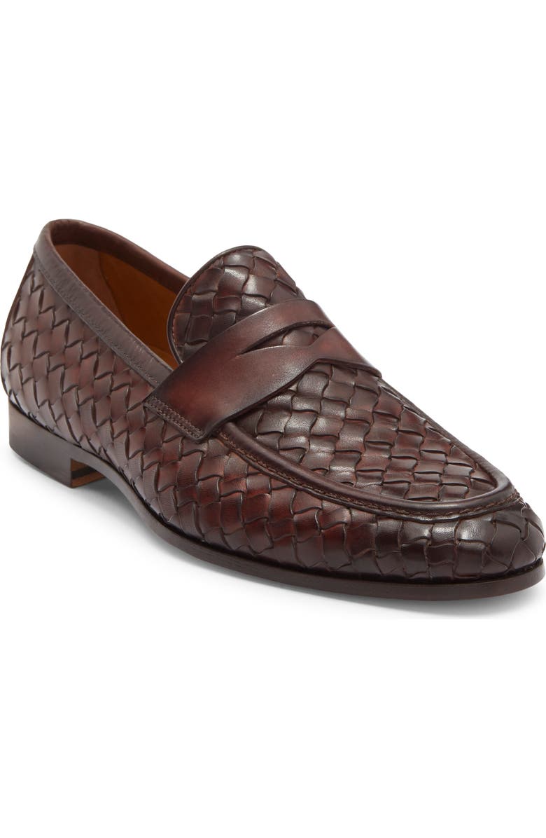 Magnanni Hyde Penny Loafer, Main, color, Mid Brown