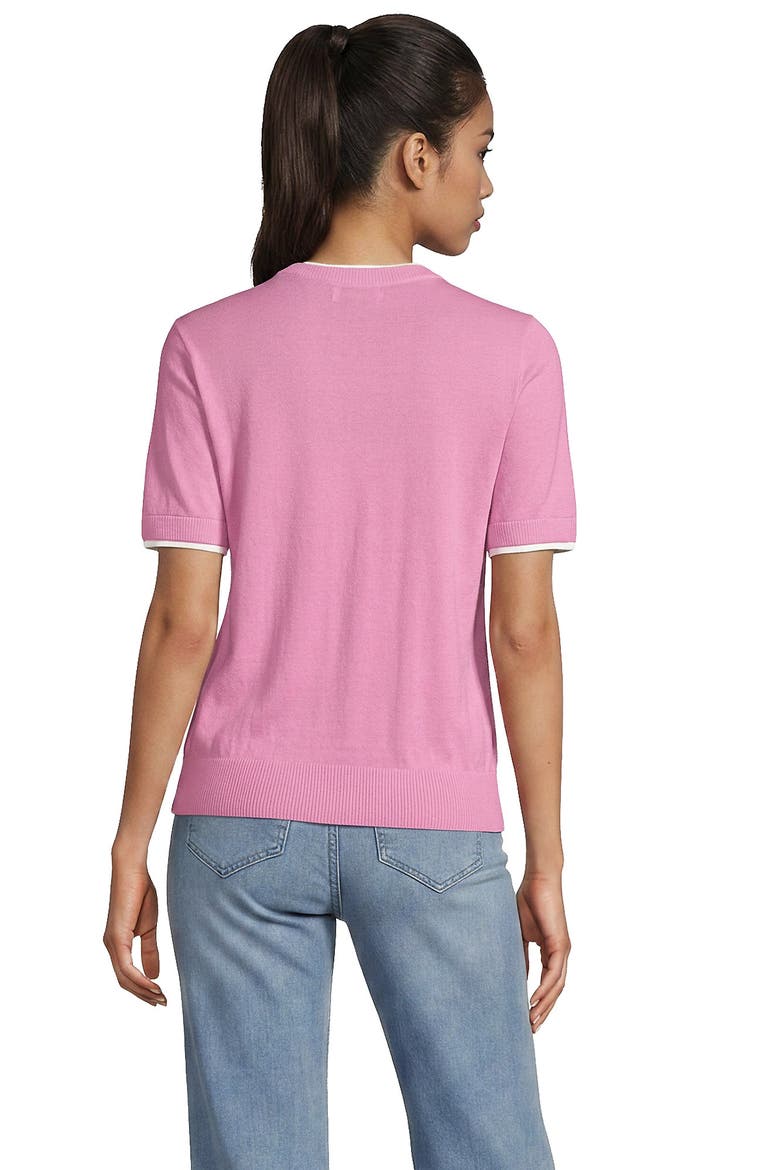 Double Trim Cotton Crew Neck Tee Sweater, Alternate, color, Seaside Pink/White