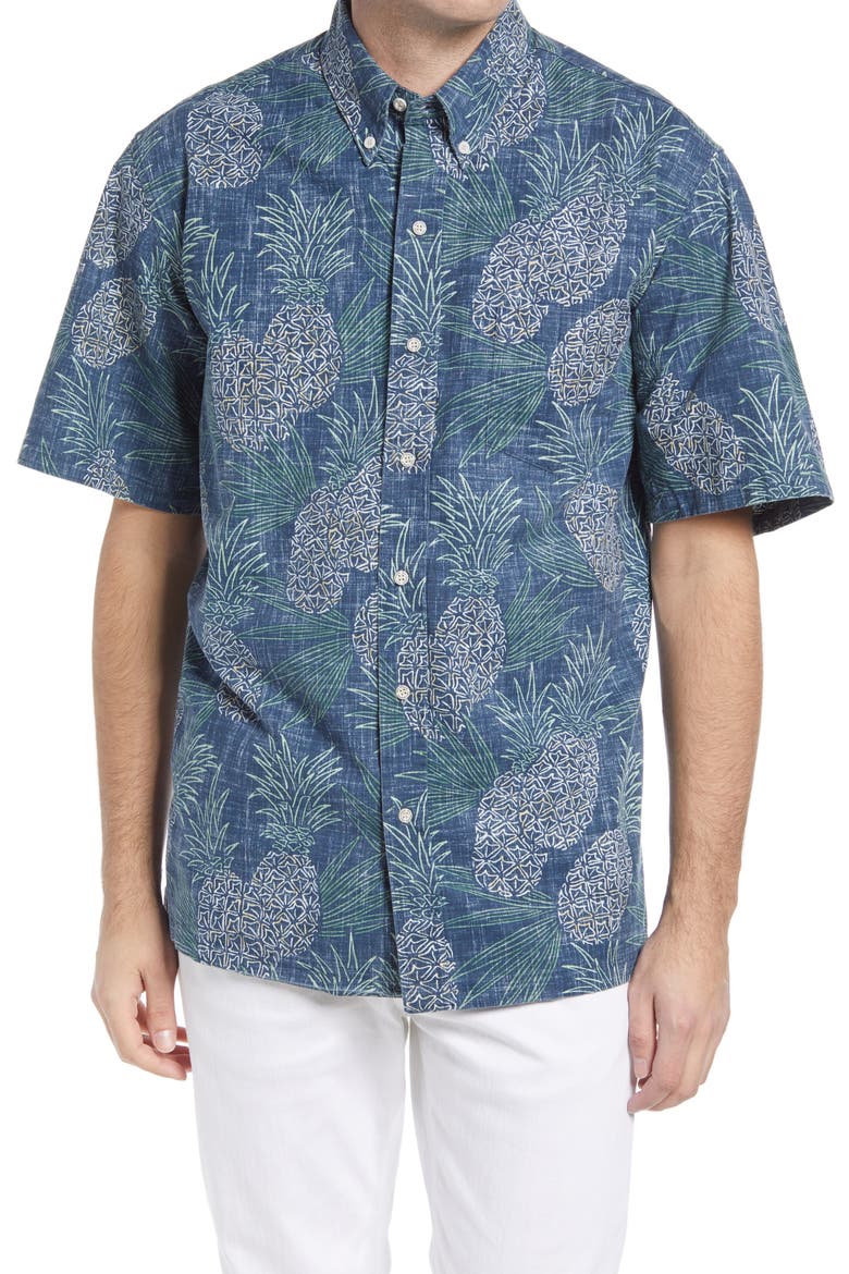 Hawaii Gold Regular Fit Short Sleeve Button-Down Shirt, Main, color, DRESS BLUES