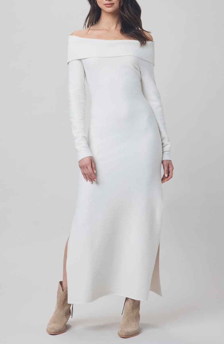 Splendid x @cellajaneblog Over the Shoulder Sweater Dress, Main, color, Snow