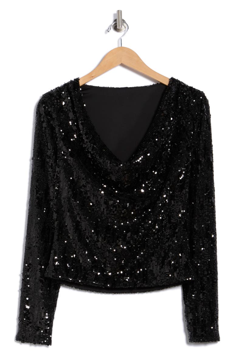 Nicole Long Sleeve Sequin Top, Alternate, color, BLACK SEQUINS