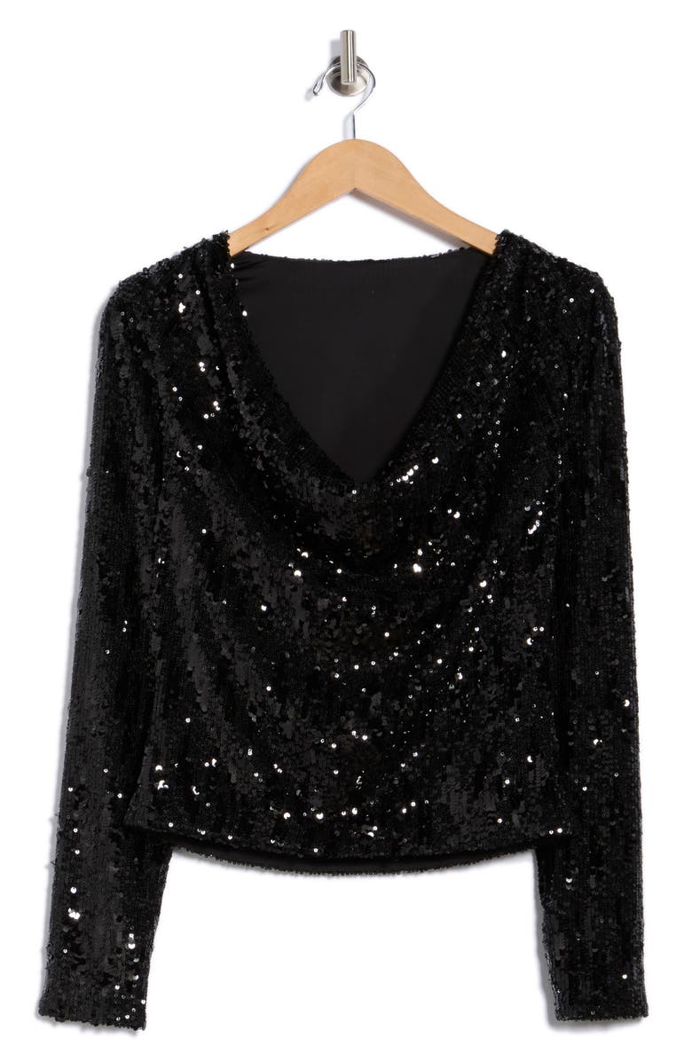 Ramy Brook Nicole Long Sleeve Sequin Top, Alternate, color, Black Sequins