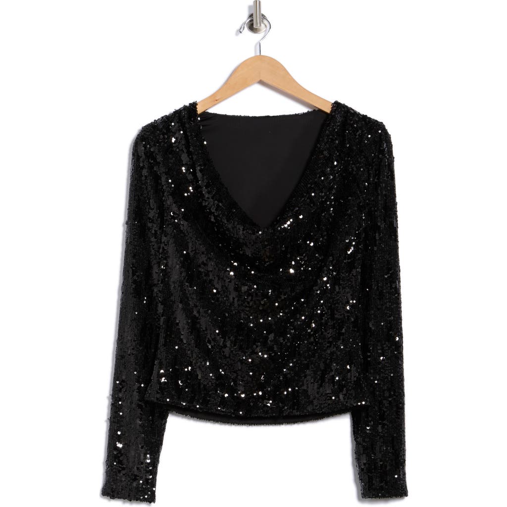 Ramy Brook Nicole Long Sleeve Sequin Top In Black