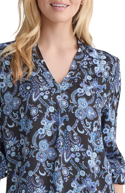 Jones New York Paisley Patch Pocket Crepe Popover Top In Blue