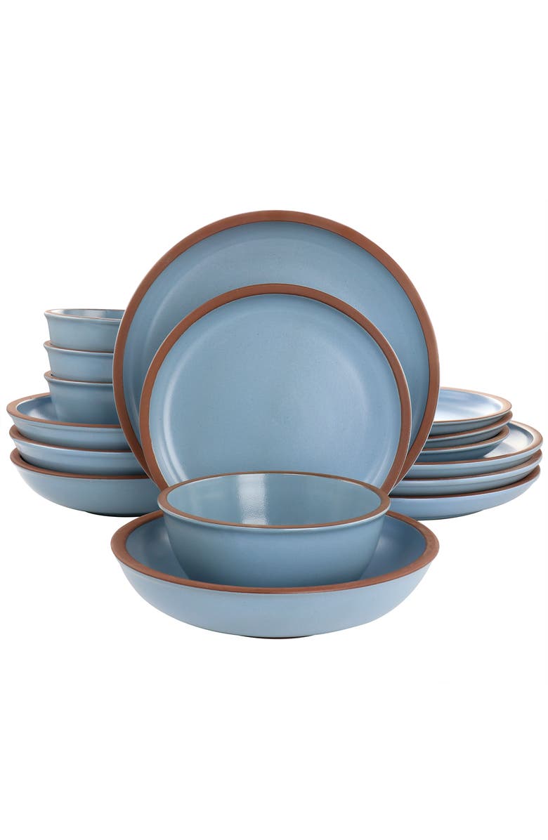 Soho Lounge Lagos 16 Piece Terracotta Double Bowl Dinnerware Set, Main, color, Blue