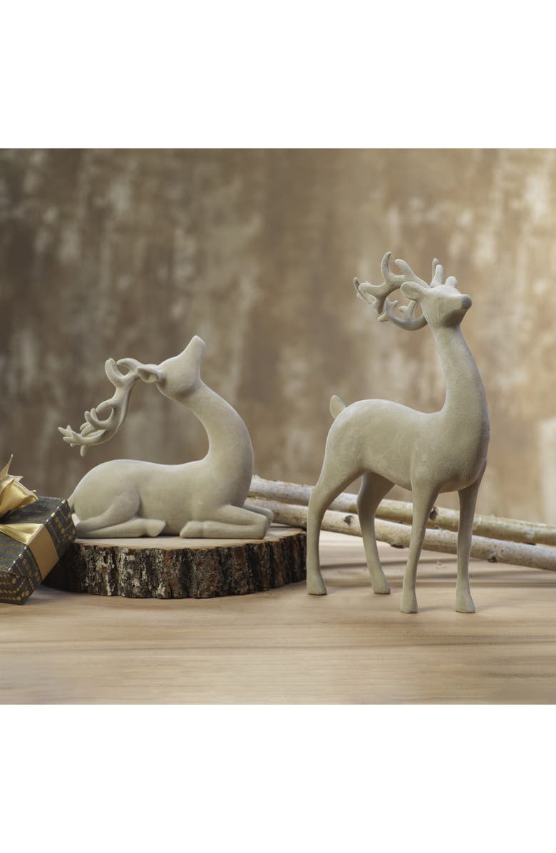 Zodax Flocked Deer Figurine, Alternate, color, Light Taupe