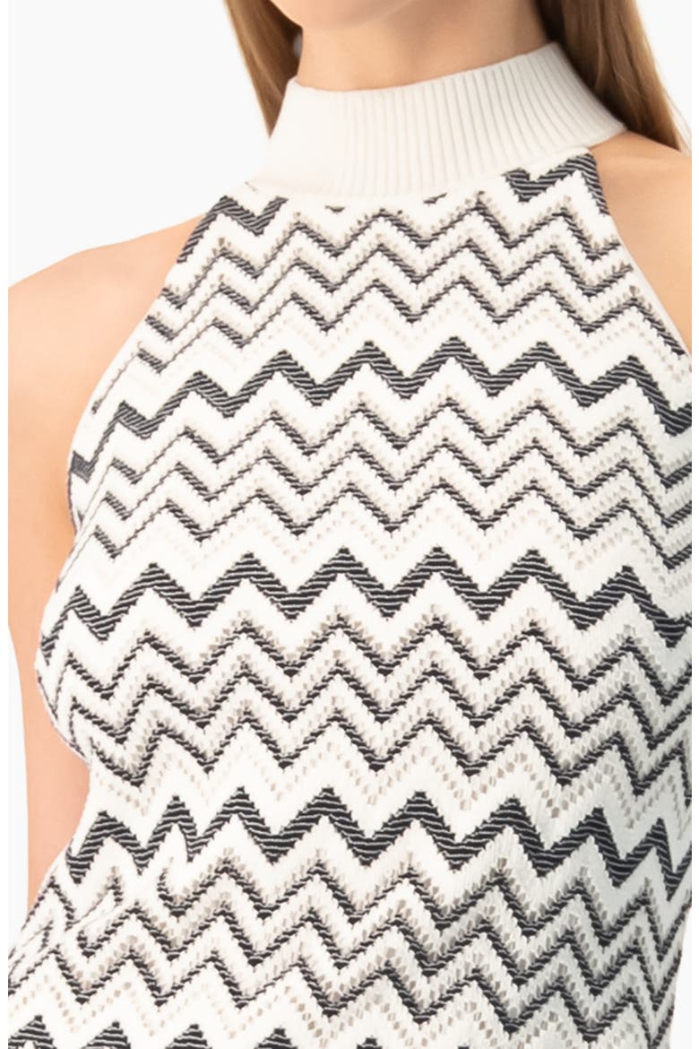 Zigzag Knit Halter Neck Sleeveless Midi Dress, Alternate, color, White