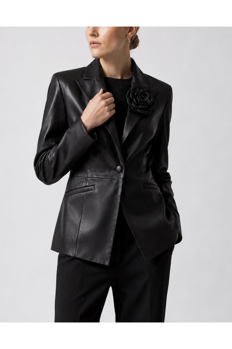Fitted Leather Blazer Flower Women, Main, color, black
