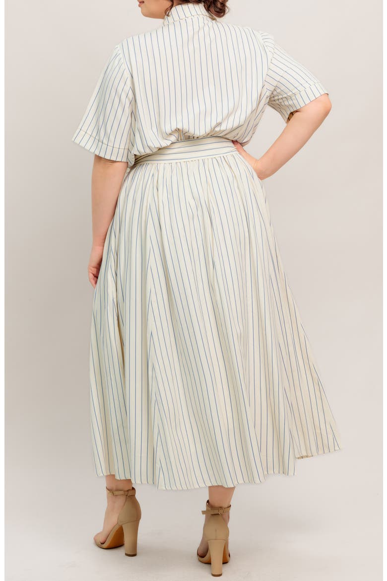 Stripe Tie Waist Midi Dress, Alternate, color, IVORY/ BLUE