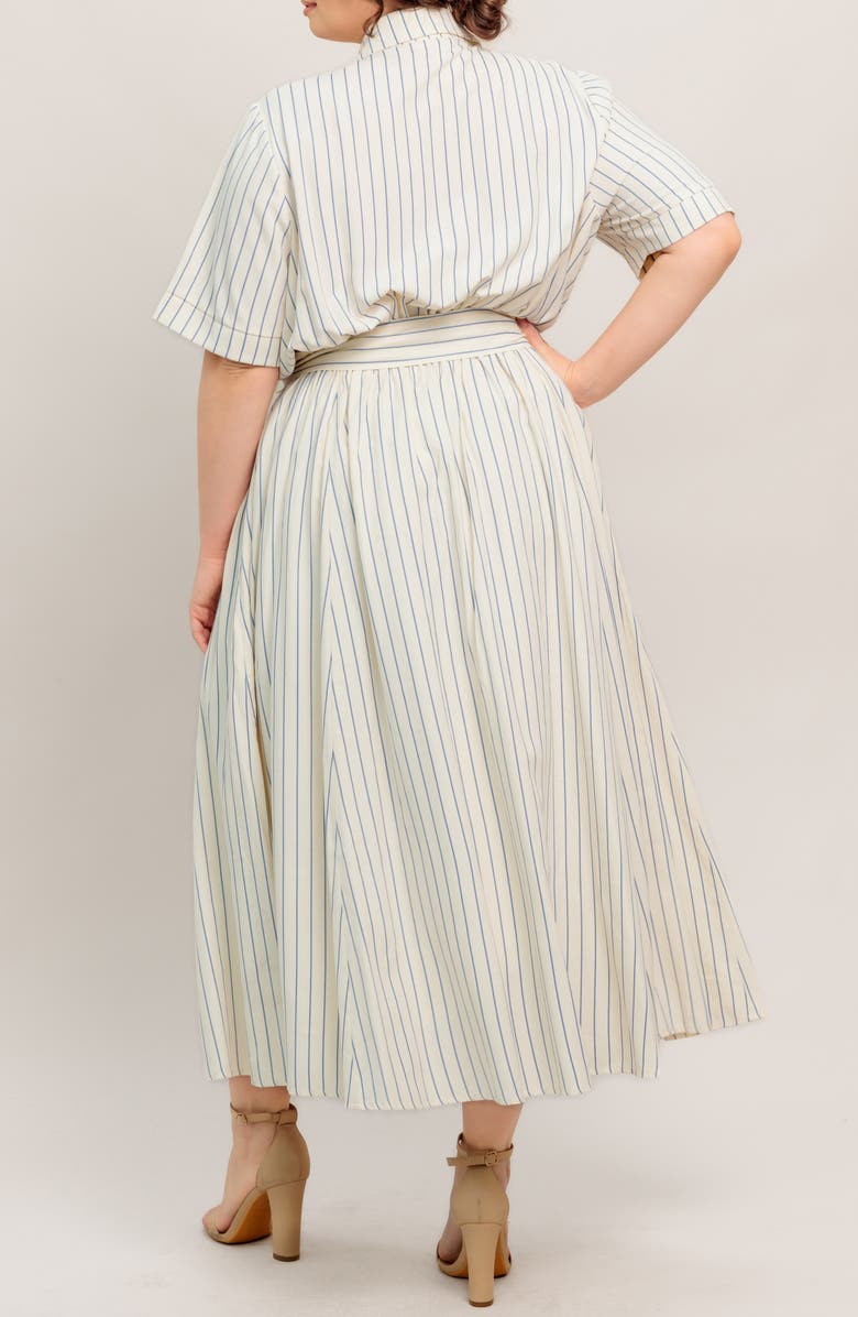 FLYING TOMATO Stripe Tie Waist Midi Dress, Alternate, color, Ivory/ Blue