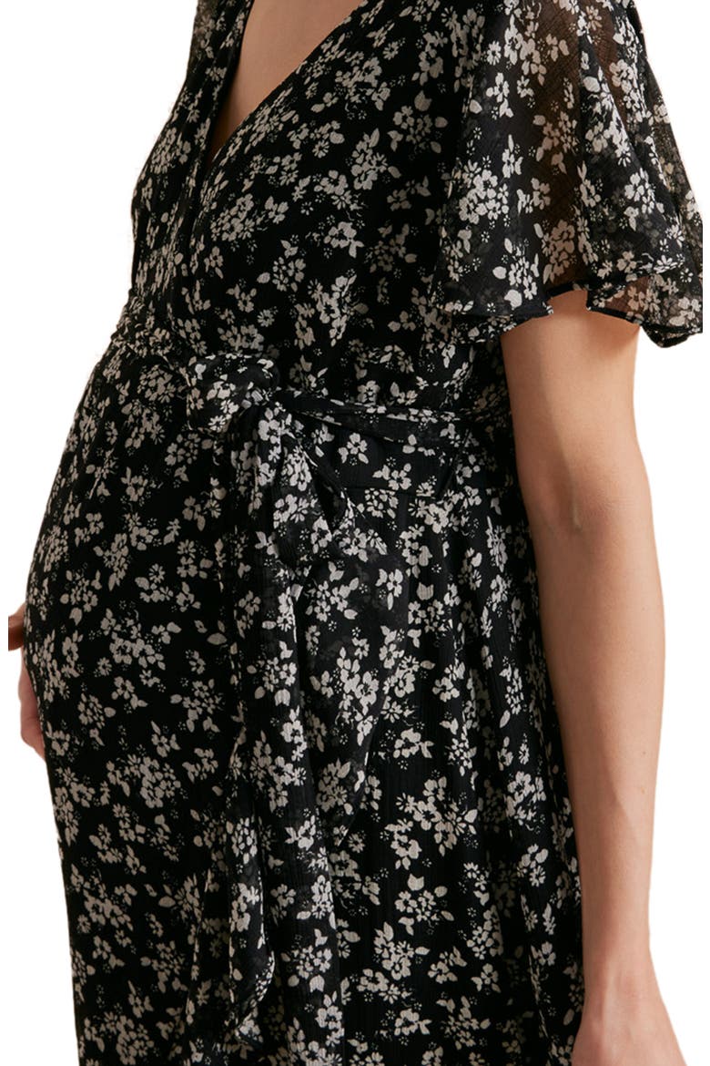 Floral Faux Wrap Maternity Dress, Alternate, color, BLACK/ WHITE FLORAL
