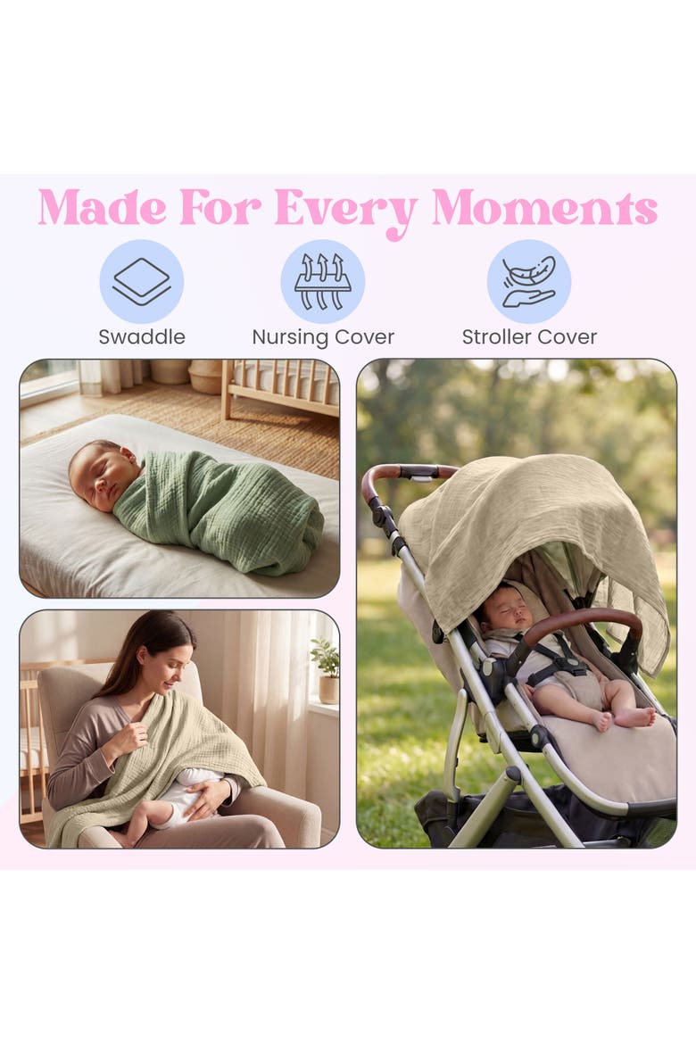 Muslin Baby Blanket, Alternate, color, Green