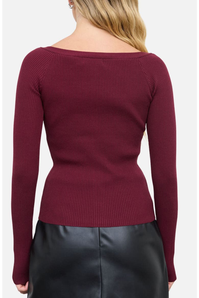 Ribbed Scoop Neck Cardigan, Alternate, color, BURGUNDY