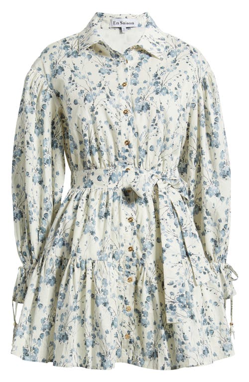 En Saison Bow Long Sleeve Tie Waist Cotton Shirtdress In Multi
