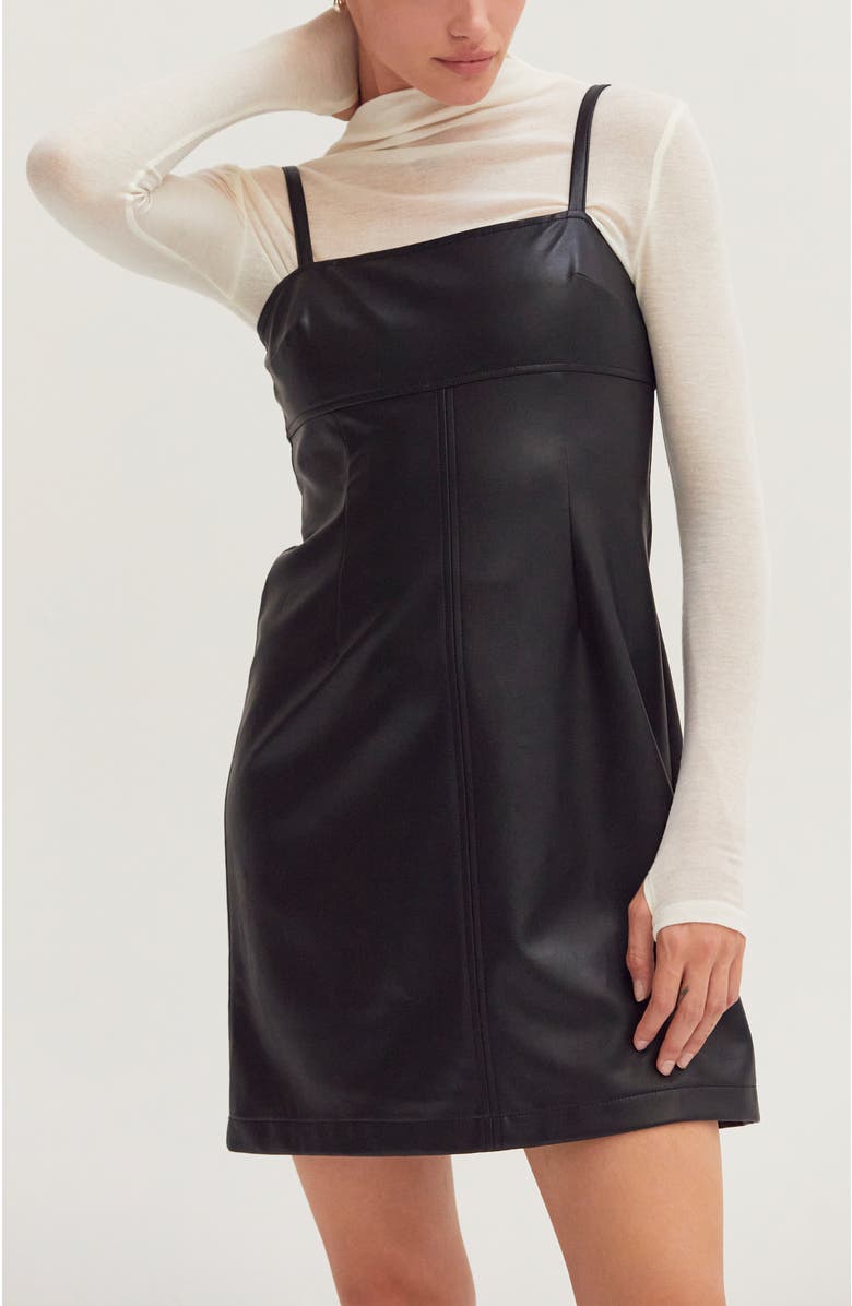 CRESCENT Faux Leather Mini Dress, Main, color, Black