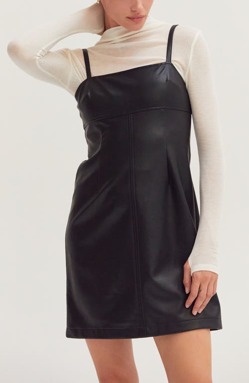Crescent Faux Leather Mini Dress In Black