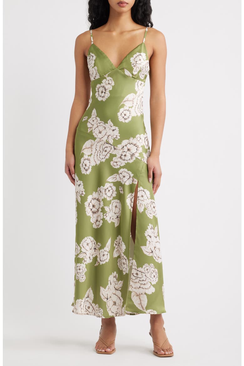 Carreta Floral Print Maxi Slipdress, Main, color, CHARTREUSE MULTI