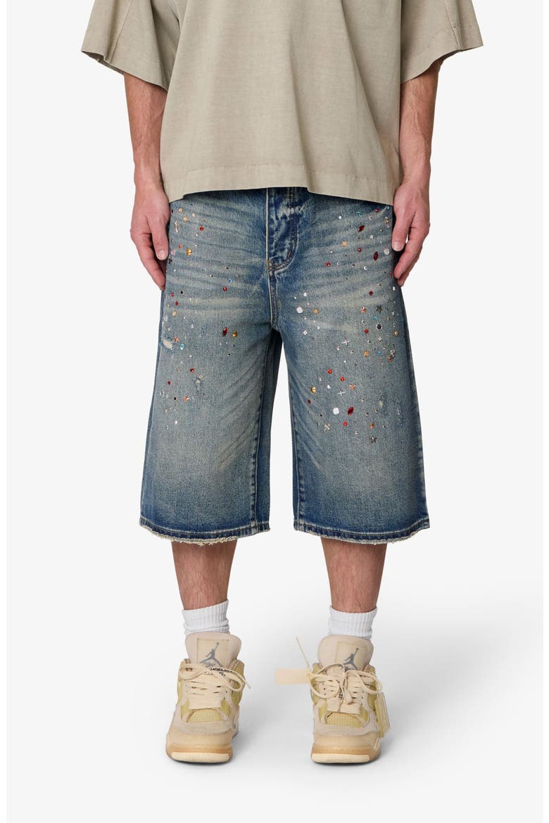 Ultrabaggy Embellished Denim Shorts, Main, color, BLUE