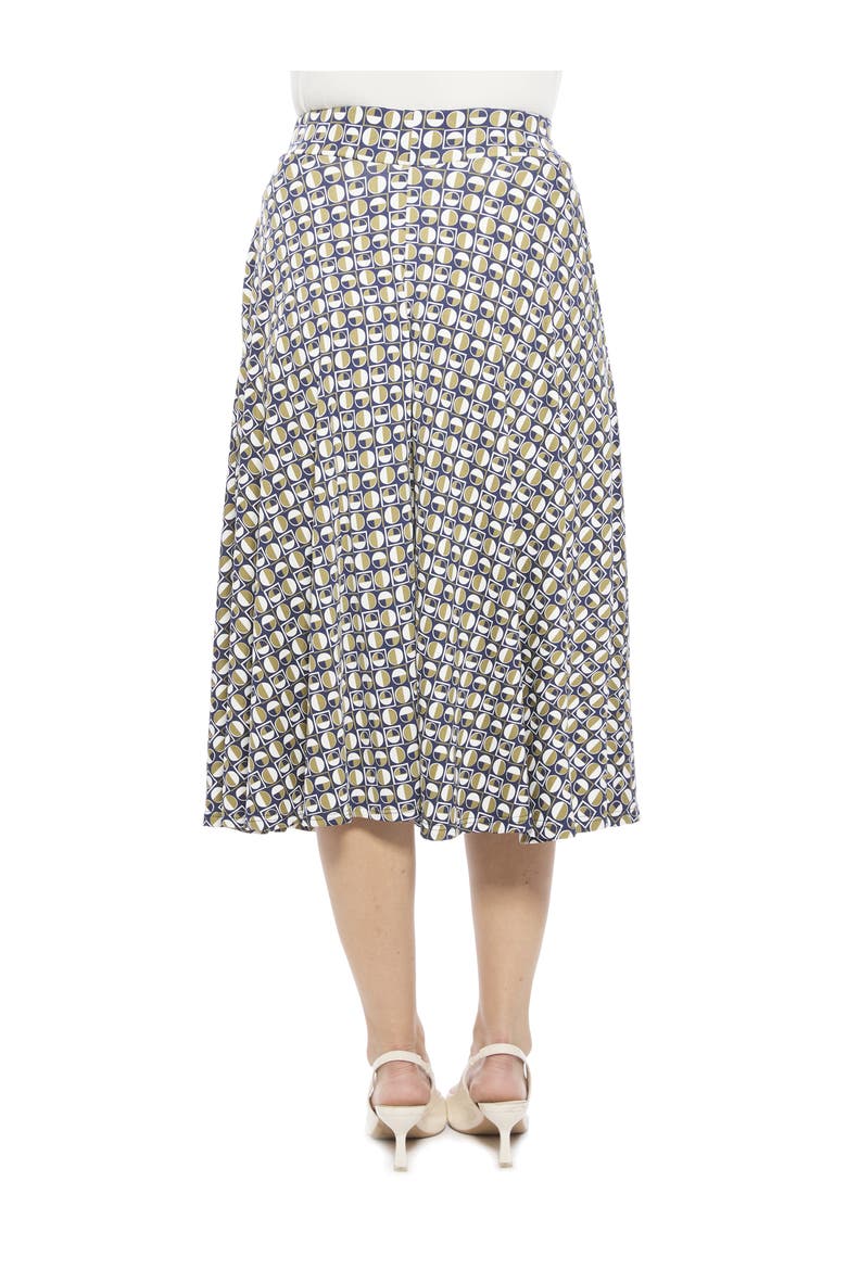 Womens Geometric Elastic Waist Pocket A-Line Midi Skirt, Alternate, color, Green Multi