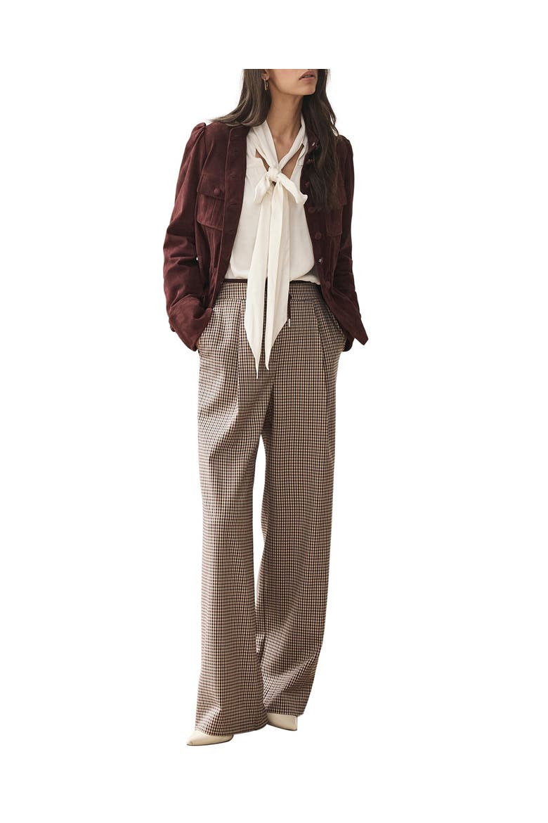 Checked Contrast Waist Wide Leg Trousers, Alternate, color, Burgundy