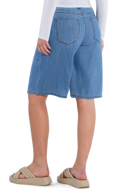 Hint Of Blu Chill Pleated Mid Rise Denim Bermuda Shorts