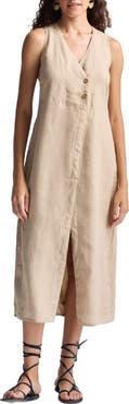 Reistor Straight Dress with Front Slit in Neutral Beige Hemp