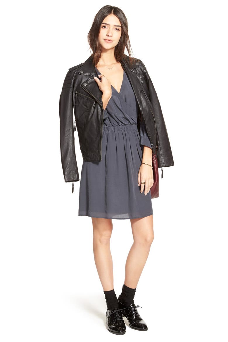 'Kali' Silk Surplice Dress, Alternate, color, STORM BLUE