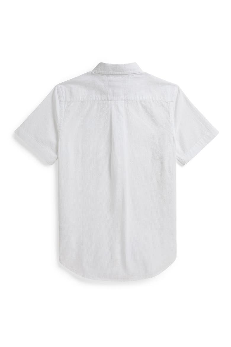 Kids' Short Sleeve Cotton Seersucker Button-Down Shirt, Alternate, color, WHITE