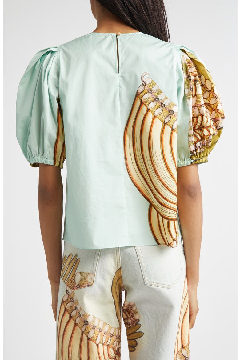 Ravena Puff Sleeve Cotton Top, Alternate, color, WATER BLOSSOMS