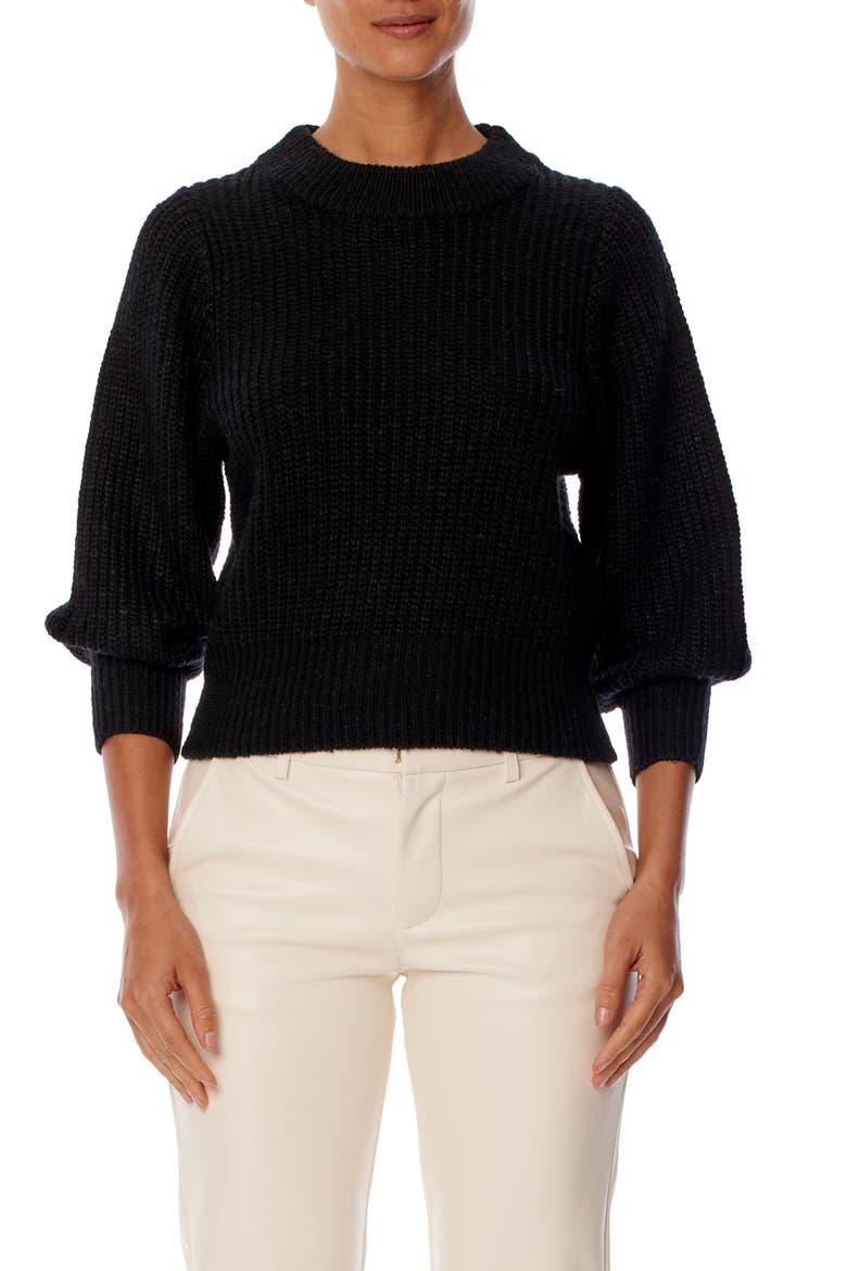 Dee Puff Sleeve Shaker Stitch Sweater, Main, color, BLACK