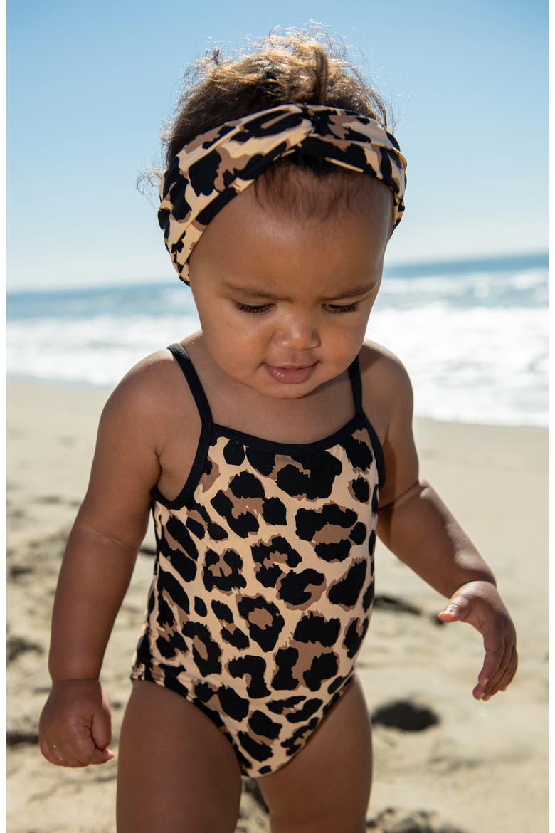 Kids' Running Wild Leopard Print One-Piece Swimsuit, Alternate, color, TAN