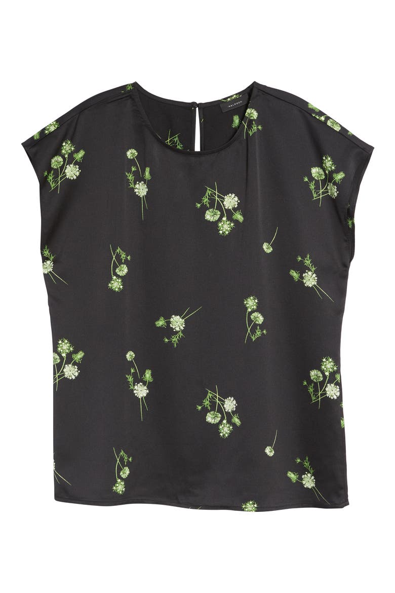 Cap Sleeve Satin Blouse, Alternate, color, BLACK FLORAL BUNCHES