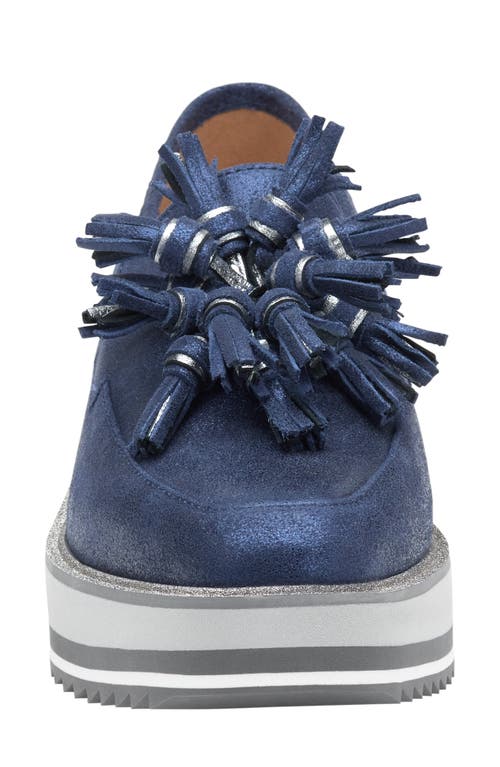 Johnston & Murphy Gracelyn Platform Tassel Loafer In Navy Metallic Sheepskin