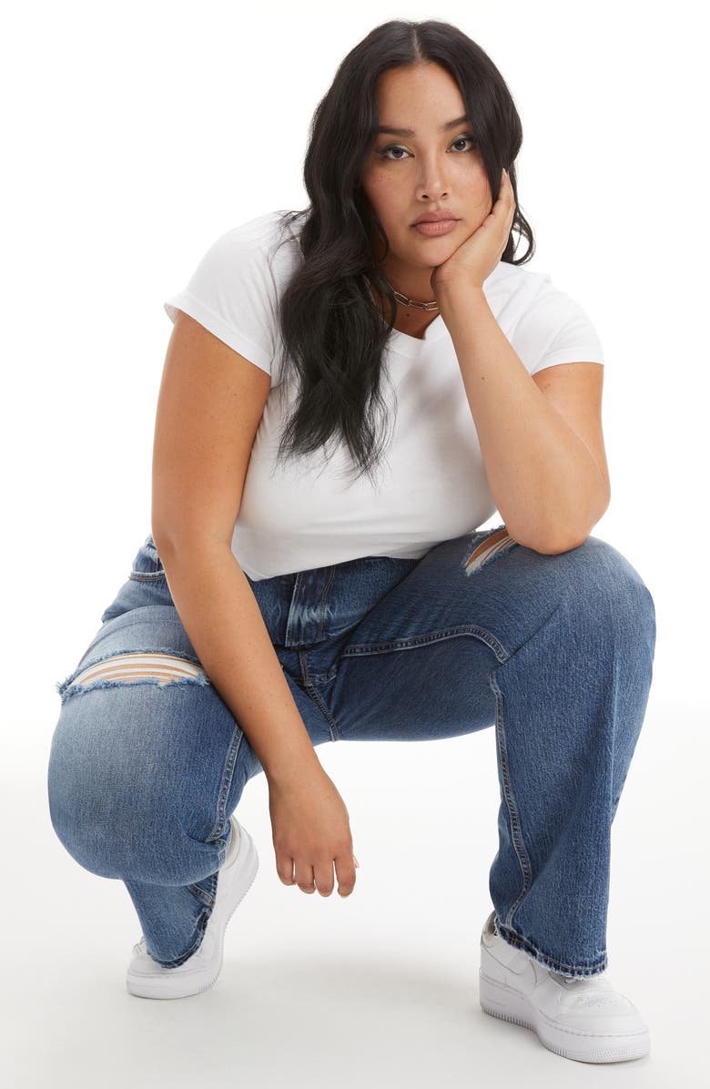 Good American Good '90s Ripped Straight Leg Jeans, Alternate, color, 