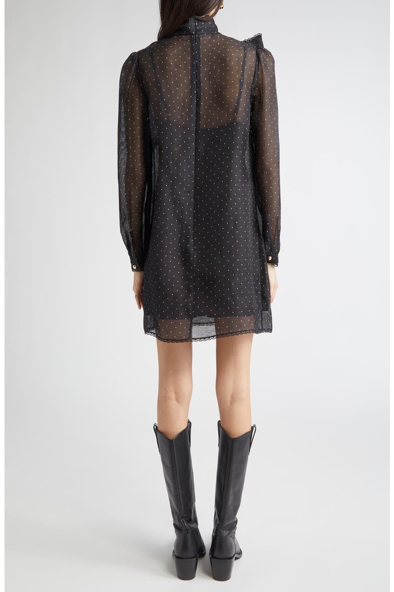 Dream Polka Dot Long Sleeve Pussy Bow Minidress, Alternate, color, BLACK DOT
