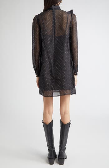 Dream Polka Dot Long Sleeve Pussy Bow Minidress