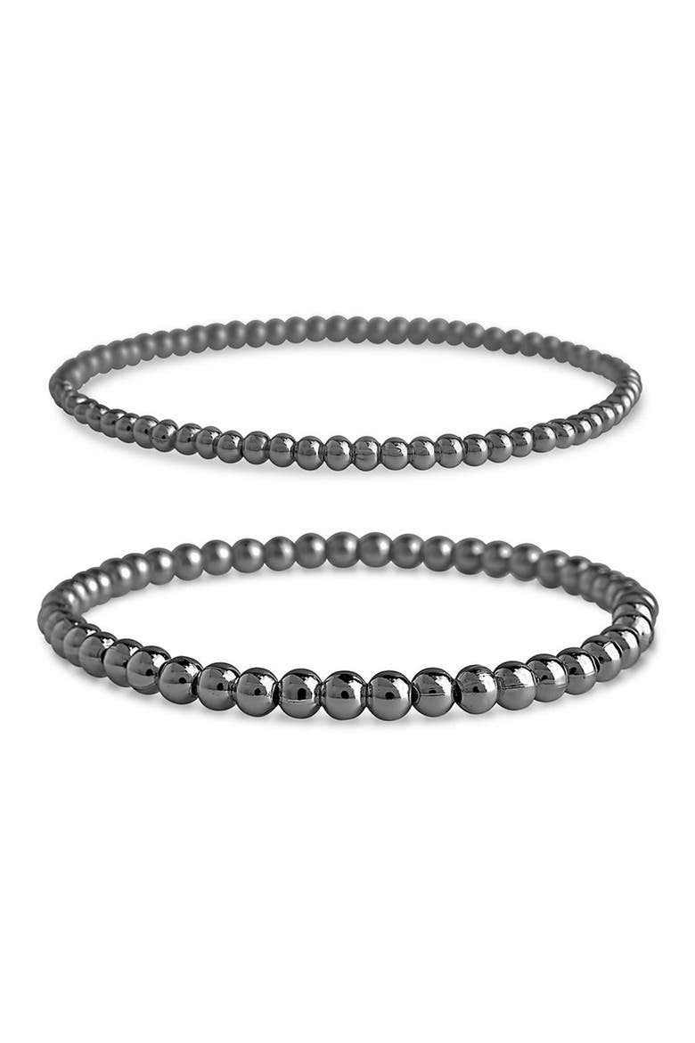 3mm & 4mm Beaded Stretch Bracelet Set, Main, color, GUNMETAL