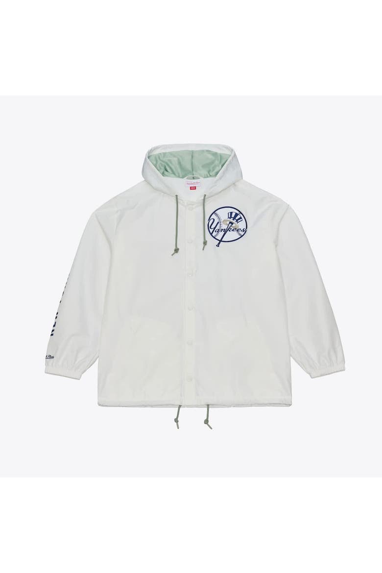 Men's Mitchell & Ness White New York Yankees Yacht Rock Coaches Full-Snap Hooded Windbreaker Jacket, Alternate, color, White