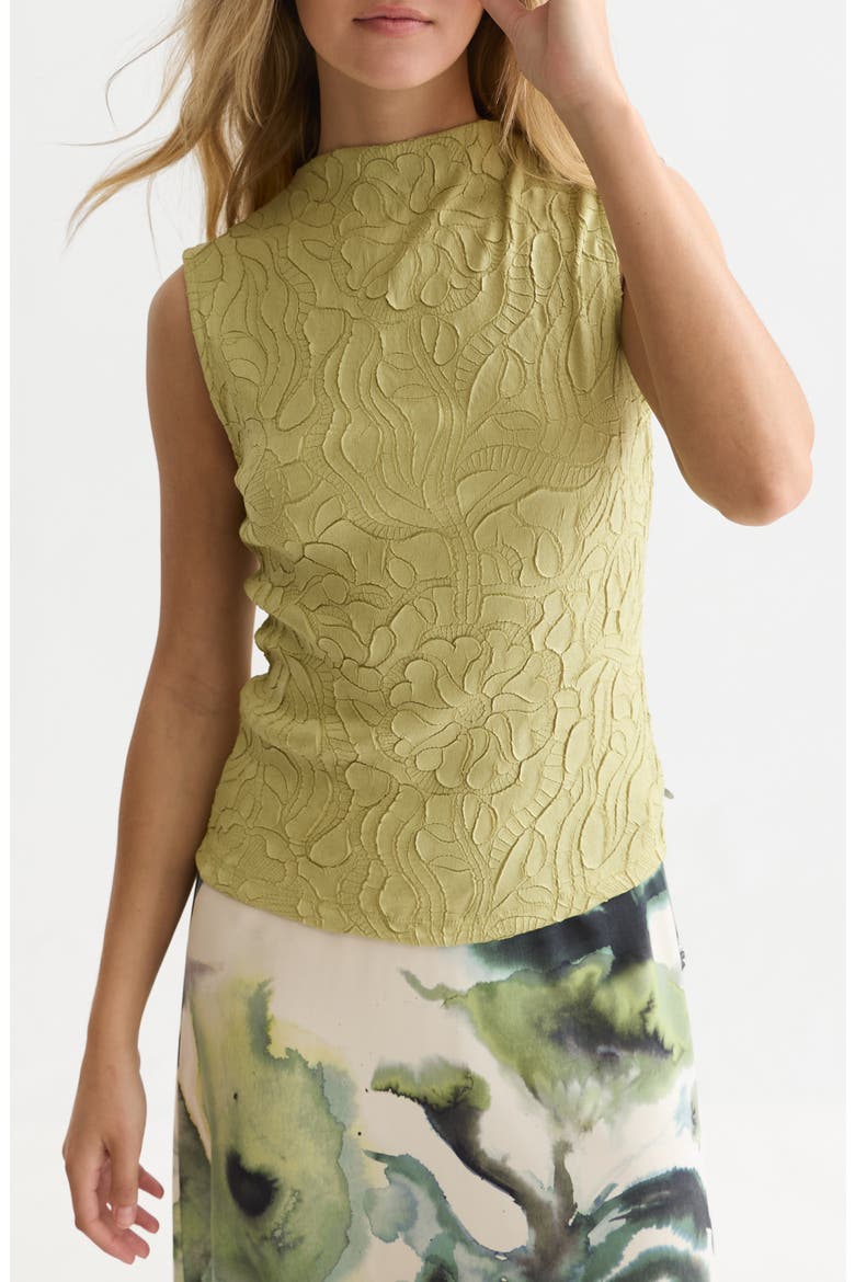 Floral Jacquard Sleeveless Funnel Neck Top, Main, color, BEECHNUT