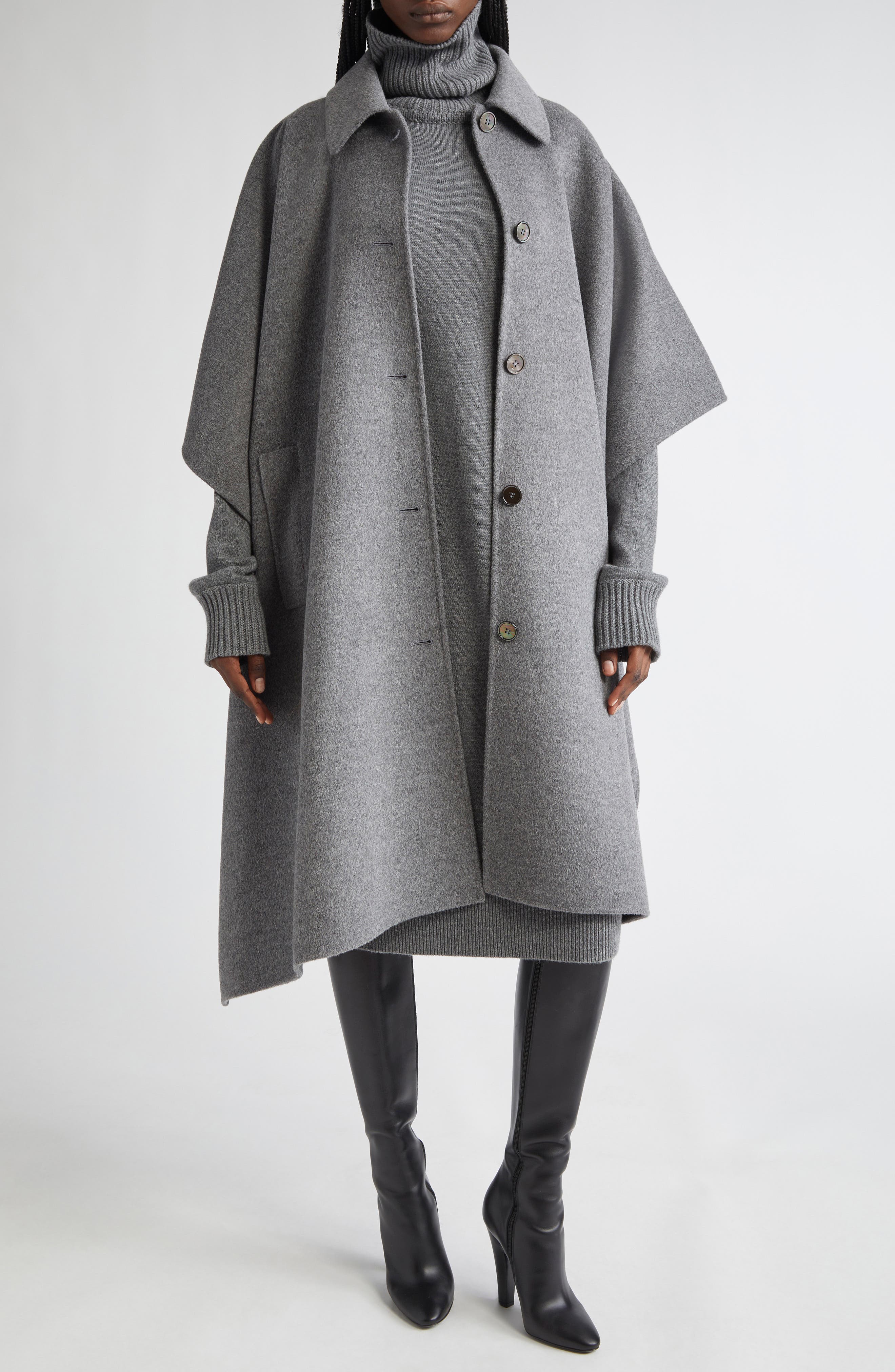 Double Face Wool Melton Poncho Coat - image 2