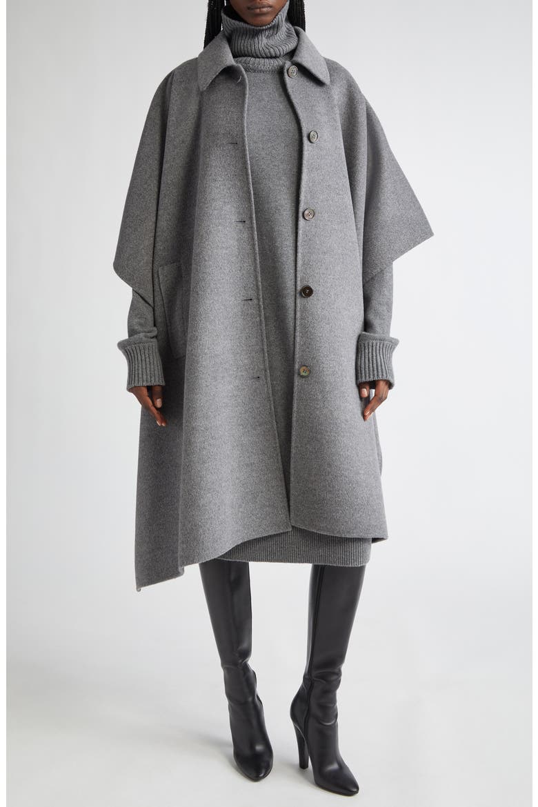 Double Face Wool Melton Poncho Coat, Alternate, color, BANKER MELANGE